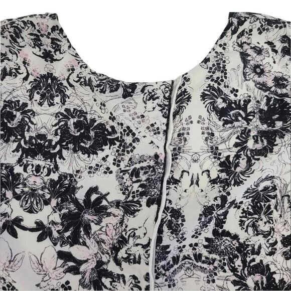 Rebecca Taylor Silk Kiku Print Floral Top Sleeveless Split Back Black Ivory Sz 2 - Picture 13 of 13
